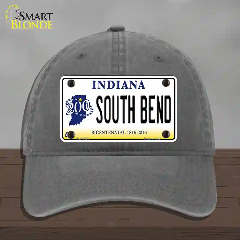 South Bend Indiana Novelty License Plate Hat Unconstructed Cotton / Charcoal