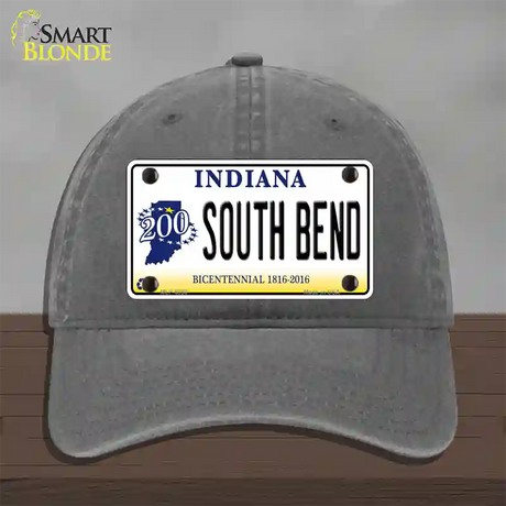 South Bend Indiana Novelty License Plate Hat Unconstructed Cotton / Charcoal