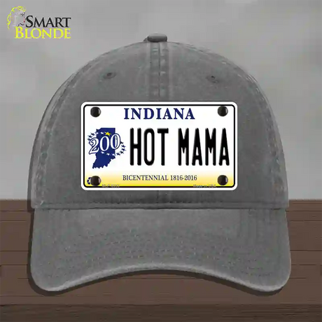 Hot Mama Indiana Novelty License Plate Hat Unconstructed Cotton / Charcoal