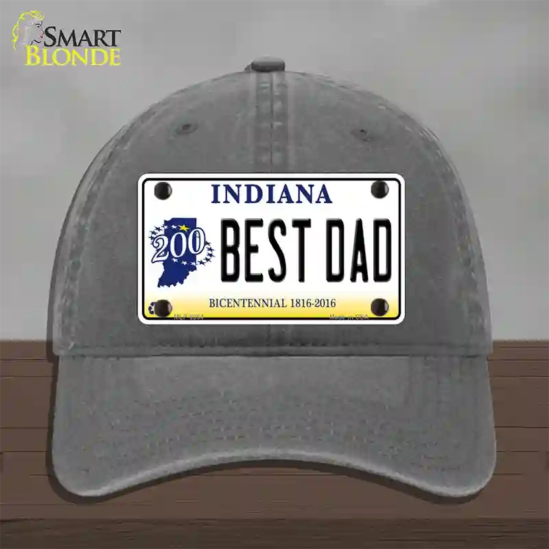 Best Dad Indiana Bicentennial Novelty License Plate Hat Unconstructed Cotton / Charcoal