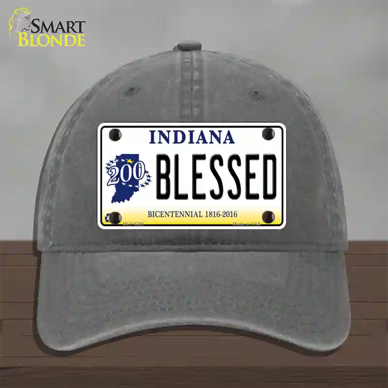 Blessed Indiana Novelty License Plate Hat Unconstructed Cotton / Charcoal