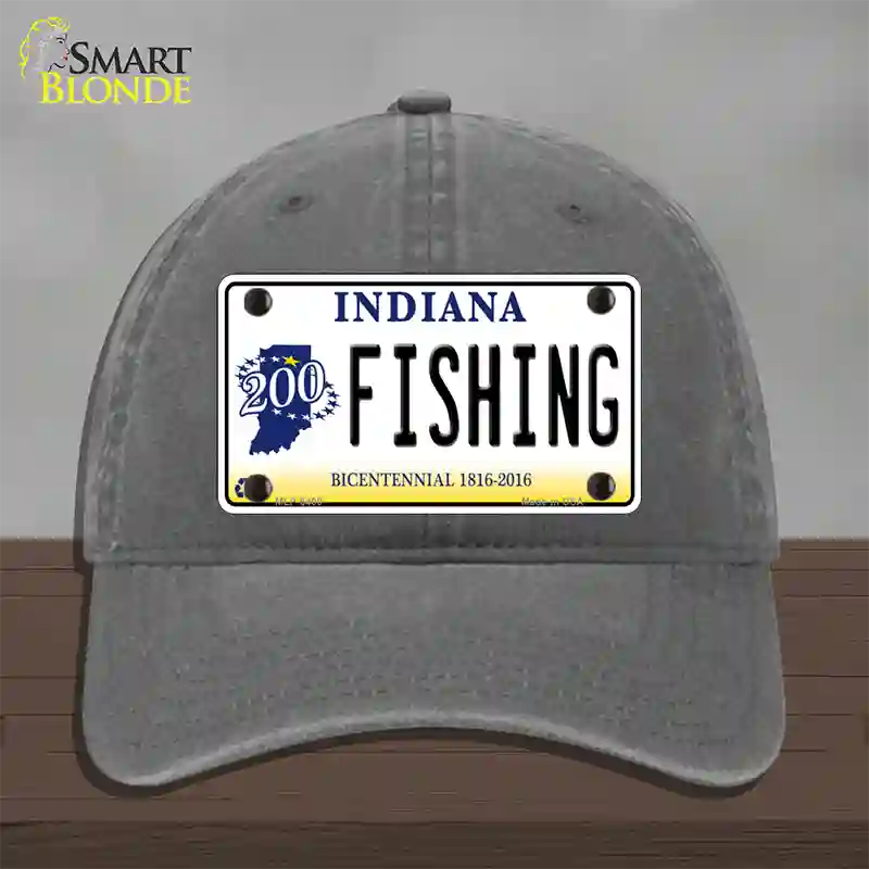 Fishing Indiana Novelty License Plate Hat Unconstructed Cotton / Charcoal