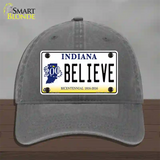 Believe Indiana Novelty License Plate Hat Unconstructed Cotton / Charcoal