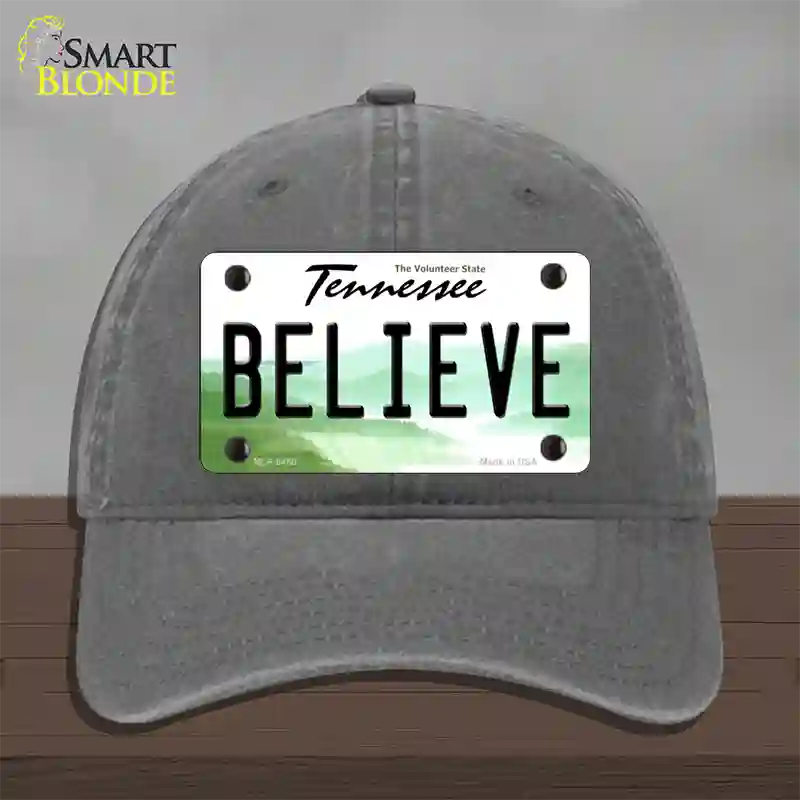 Believe Tennessee Novelty License Plate Hat Unconstructed Cotton / Charcoal