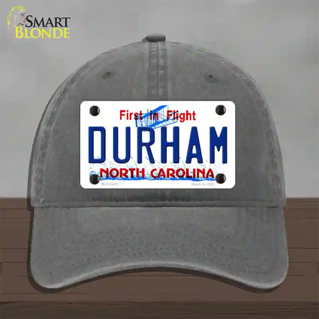 Durham North Carolina Novelty License Plate Hat Unconstructed Cotton / Charcoal