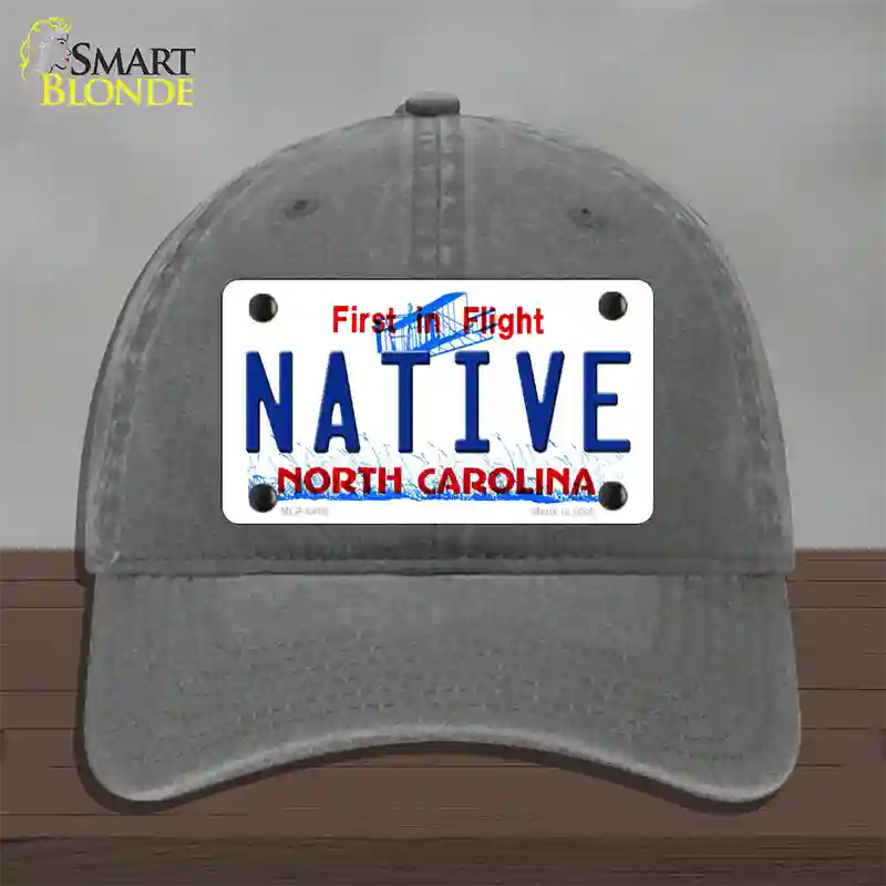 Native North Carolina Novelty License Plate Hat Unconstructed Cotton / Charcoal