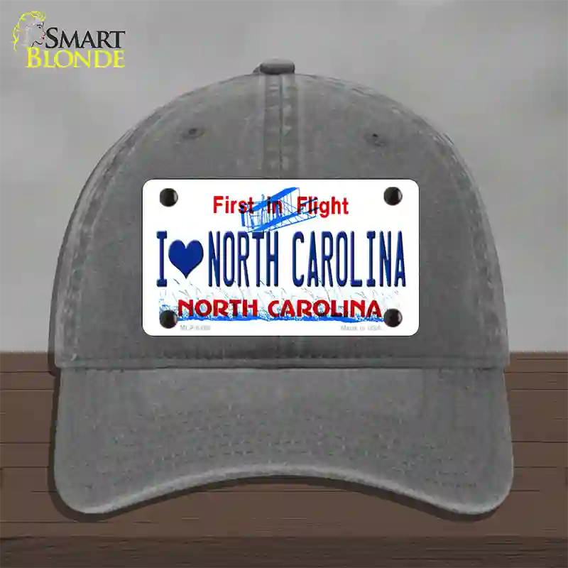 I Love North Carolina Novelty License Plate Hat Unconstructed Cotton / Charcoal