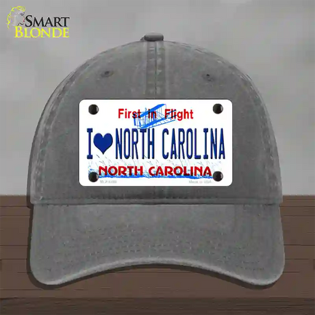 I Love North Carolina Novelty License Plate Hat Unconstructed Cotton / Charcoal