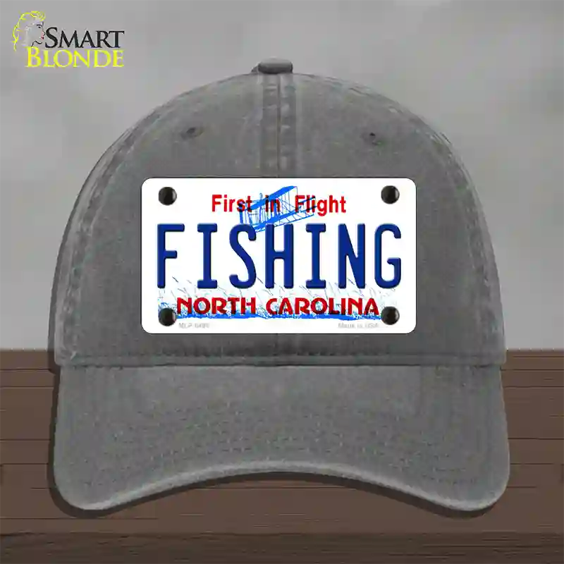 Fishing North Carolina Novelty License Plate Hat Unconstructed Cotton / Charcoal