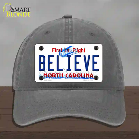 Believe North Carolina Novelty License Plate Hat Unconstructed Cotton / Charcoal