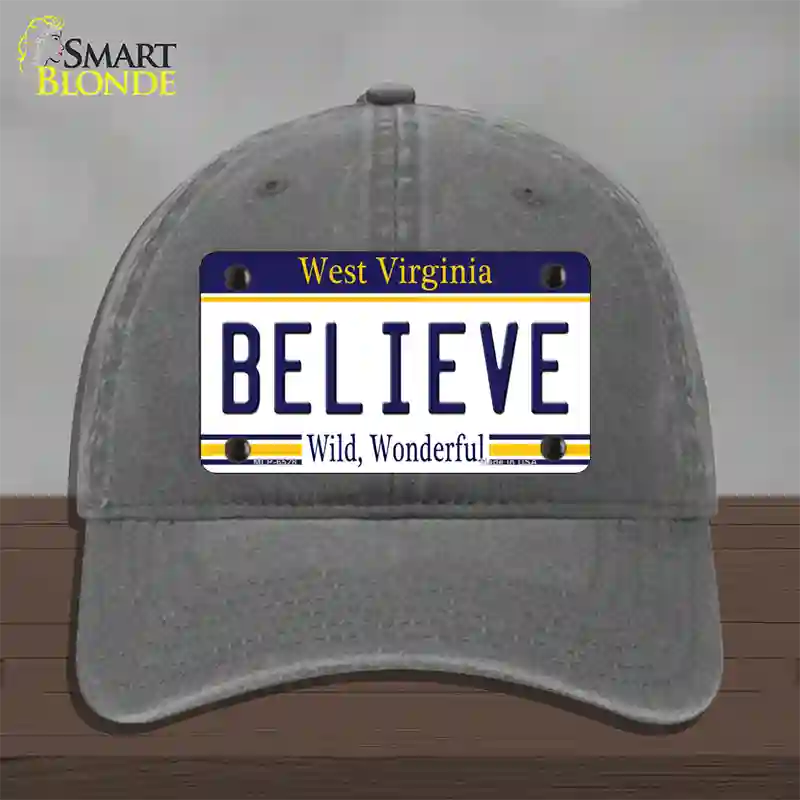 Believe West Virginia Novelty License Plate Hat Unconstructed Cotton / Charcoal