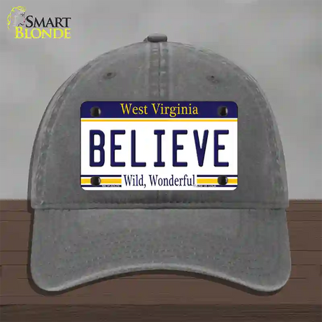 Believe West Virginia Novelty License Plate Hat Unconstructed Cotton / Charcoal