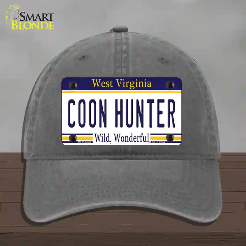 Coon Hunter West Virginia Novelty License Plate Hat Unconstructed Cotton / Charcoal