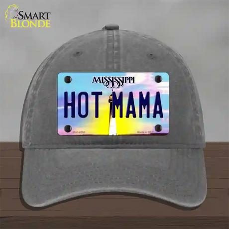 Hot Mama Mississippi Novelty License Plate Hat Unconstructed Cotton / Charcoal