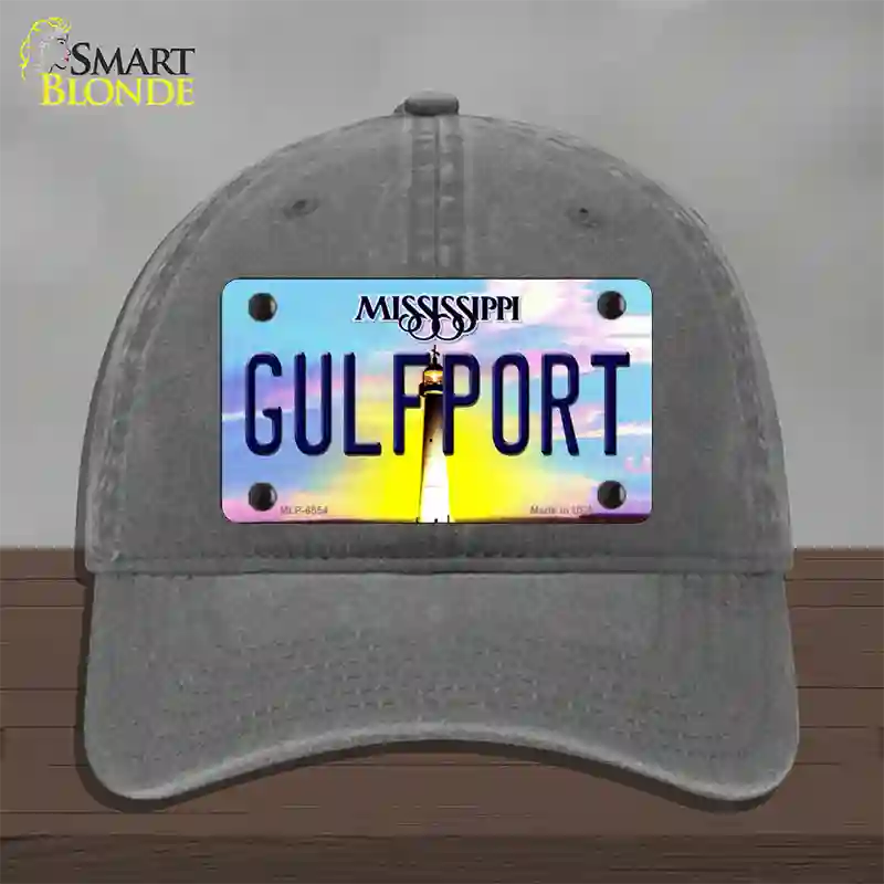 Gulfport Mississippi Novelty License Plate Hat Unconstructed Cotton / Charcoal