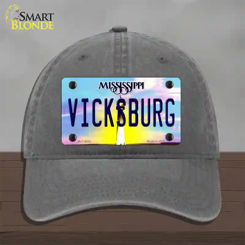 Vicksburg Mississippi Novelty License Plate Hat Unconstructed Cotton / Charcoal