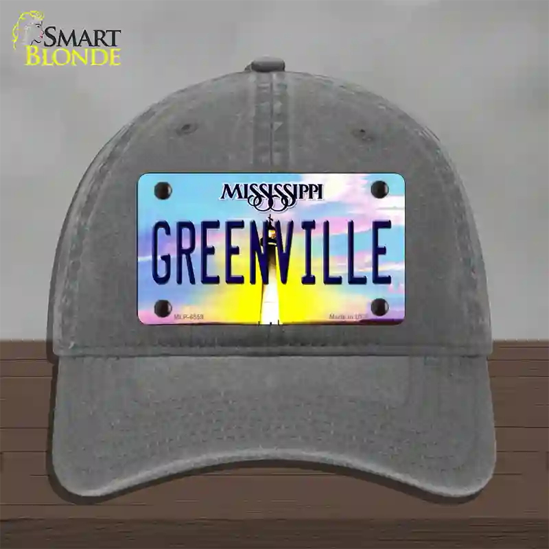 Greenville Mississippi Novelty License Plate Hat Unconstructed Cotton / Charcoal