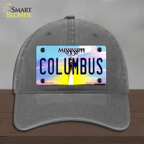 Columbus Mississippi Novelty License Plate Hat Unconstructed Cotton / Charcoal