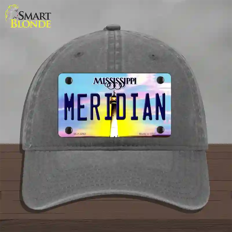 Meridian Mississippi Novelty License Plate Hat Unconstructed Cotton / Charcoal