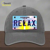 Relax Mississippi Novelty License Plate Hat Unconstructed Cotton / Charcoal