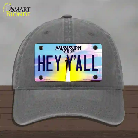 Hey YAll Mississippi Novelty License Plate Hat Unconstructed Cotton / Charcoal