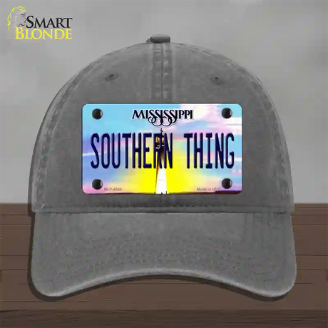 Southern Thing Mississippi Novelty License Plate Hat Unconstructed Cotton / Charcoal