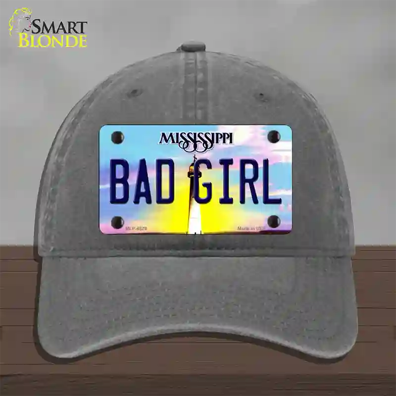 Bad Girl Mississippi Novelty License Plate Hat Unconstructed Cotton / Charcoal