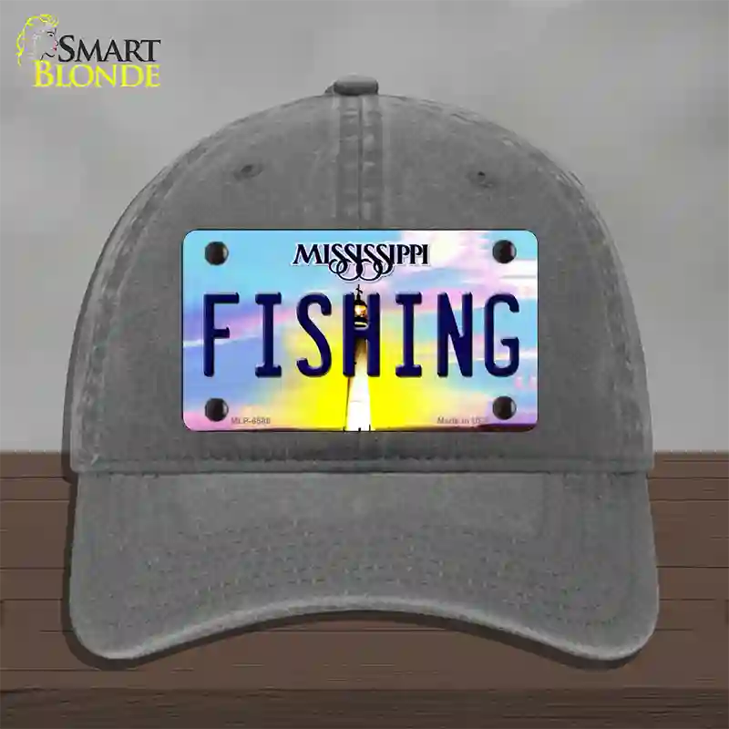 Fishing Mississippi Novelty License Plate Hat Unconstructed Cotton / Charcoal