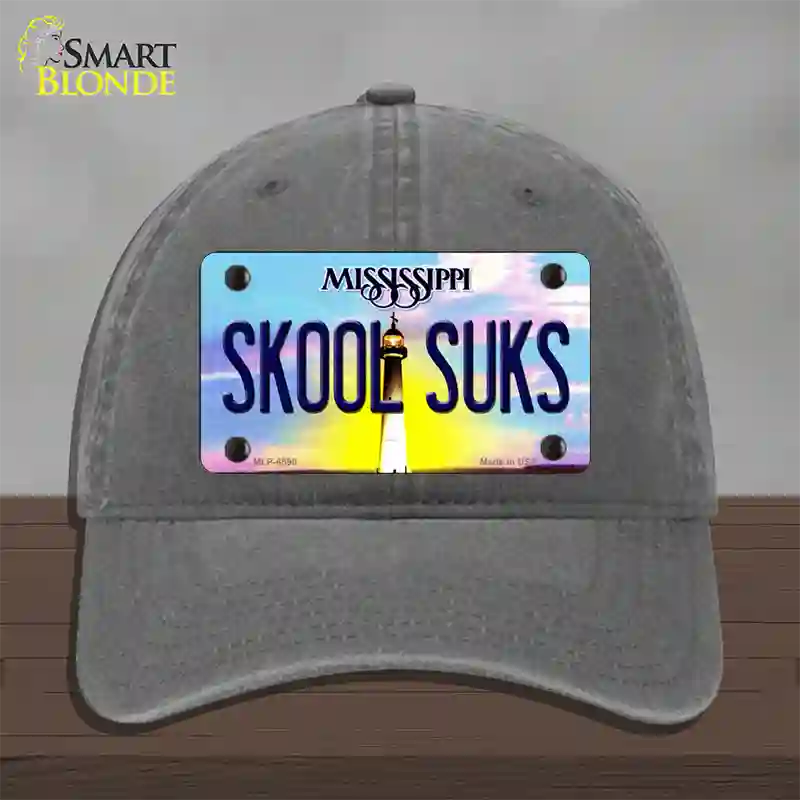 Skool Suks Mississippi Novelty License Plate Hat Unconstructed Cotton / Charcoal