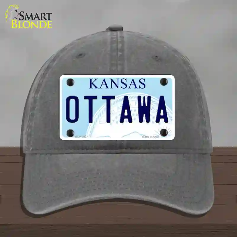 Ottawa Kansas Novelty License Plate Hat Unconstructed Cotton / Charcoal