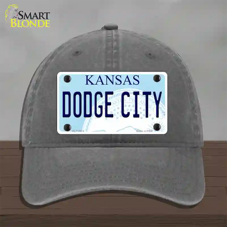 Dodge City Kansas Novelty License Plate Hat Unconstructed Cotton / Charcoal