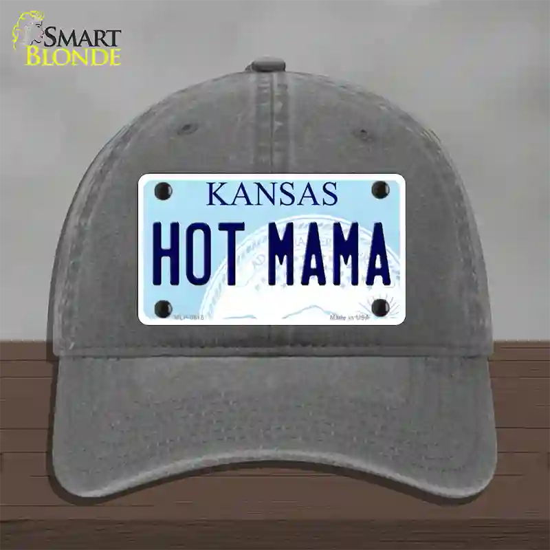 Hot Mama Kansas Novelty License Plate Hat Unconstructed Cotton / Charcoal