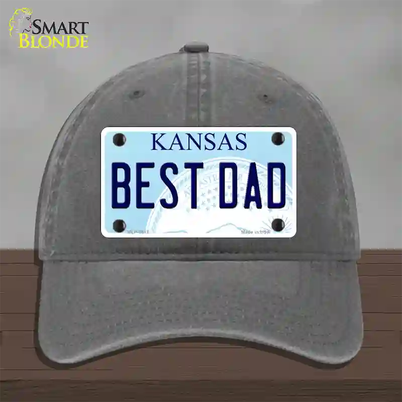 Best Dad Kansas Novelty License Plate Hat Unconstructed Cotton / Charcoal