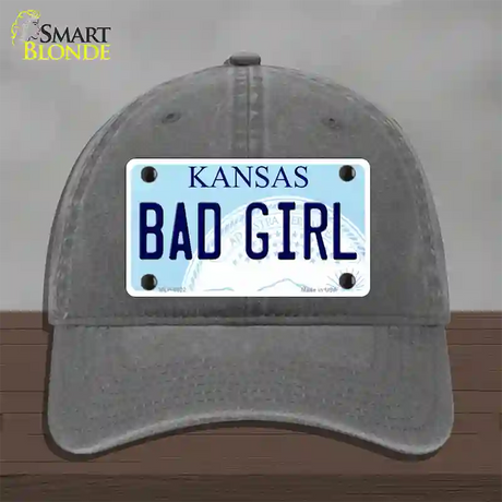 Bad Girl Kansas Novelty License Plate Hat Unconstructed Cotton / Charcoal