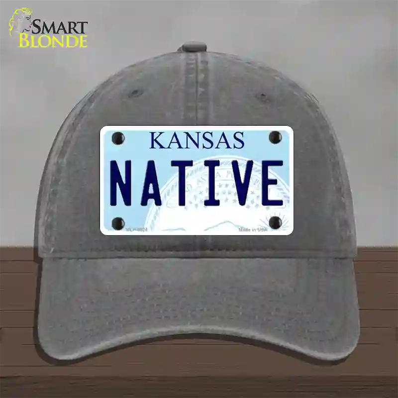 Native Kansas Novelty License Plate Hat Unconstructed Cotton / Charcoal