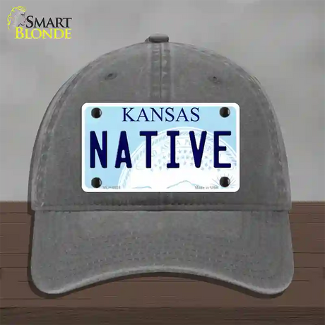 Native Kansas Novelty License Plate Hat Unconstructed Cotton / Charcoal