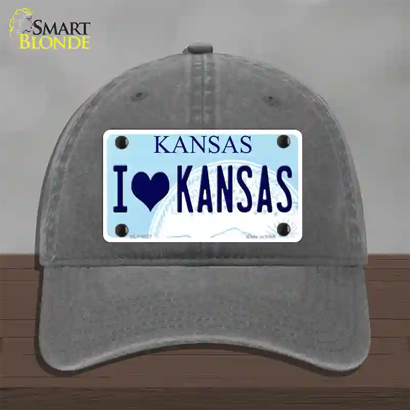 I Love Kansas Novelty License Plate Hat Unconstructed Cotton / Charcoal