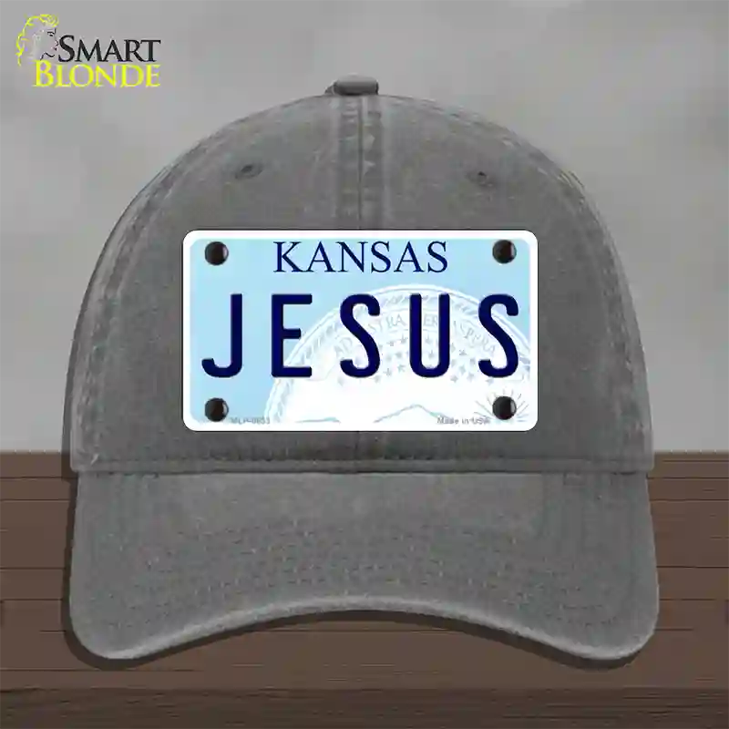 Jesus Kansas Novelty License Plate Hat Unconstructed Cotton / Charcoal