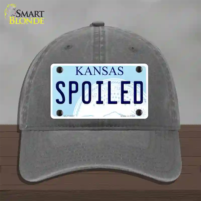 Spoiled Kansas Novelty License Plate Hat Unconstructed Cotton / Charcoal