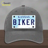 Biker Kansas Novelty License Plate Hat Unconstructed Cotton / Charcoal