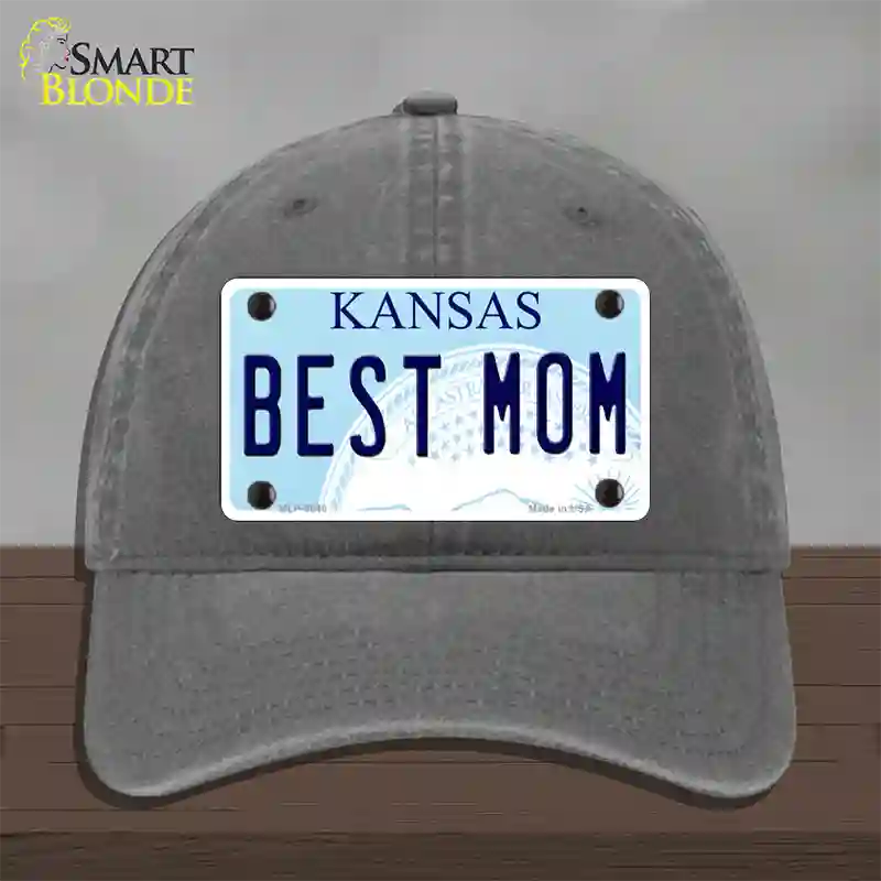 Best Mom Kansas Novelty License Plate Hat Unconstructed Cotton / Charcoal