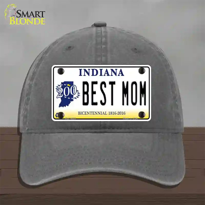 Best Mom Indiana Novelty License Plate Hat Unconstructed Cotton / Charcoal