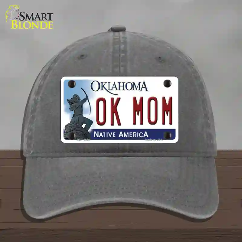 Ok Mom Oklahoma Novelty License Plate Hat Unconstructed Cotton / Charcoal