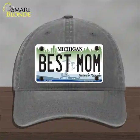 Best Mom Michigan Novelty License Plate Hat Unconstructed Cotton / Charcoal