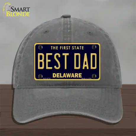 Best Dad Delaware Novelty License Plate Hat Unconstructed Cotton / Charcoal