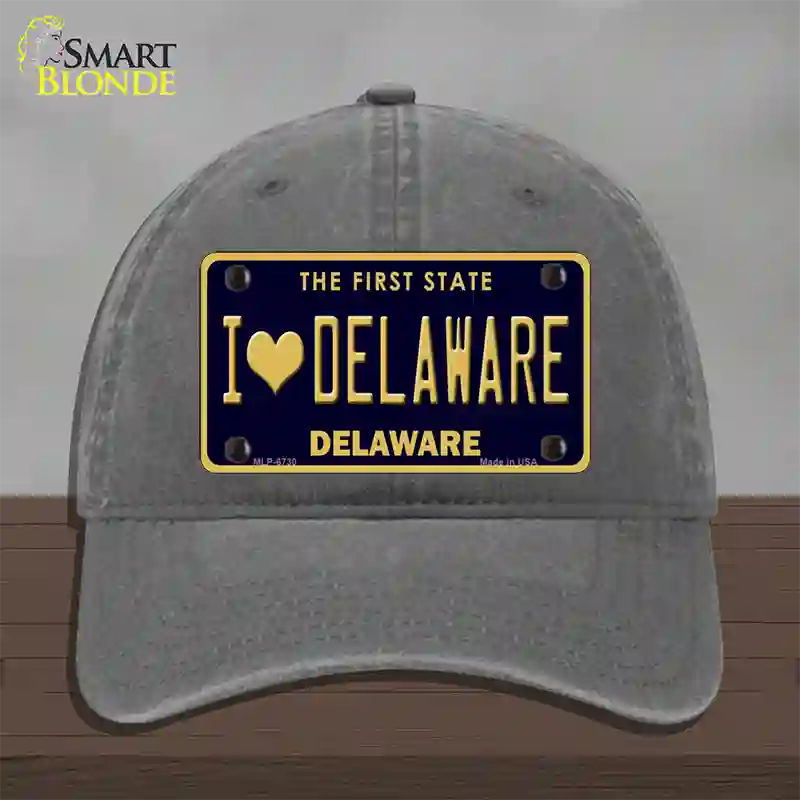 I Love Delaware Novelty License Plate Hat Unconstructed Cotton / Charcoal