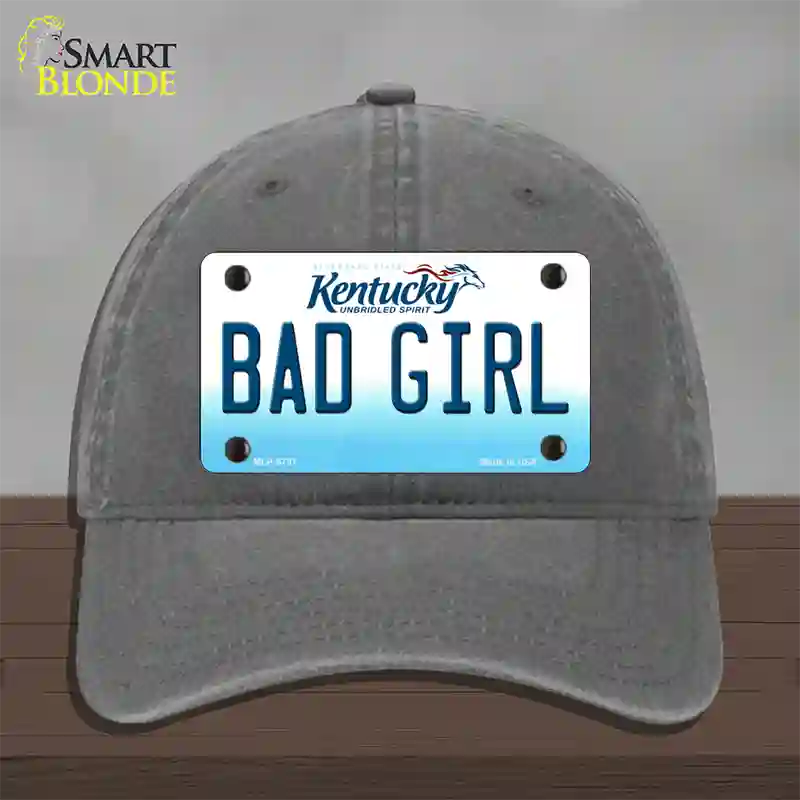 Bad Girl Kentucky Novelty License Plate Hat Unconstructed Cotton / Charcoal