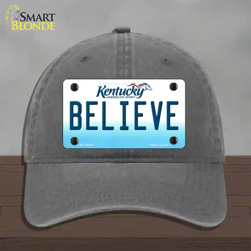 Believe Kentucky Novelty License Plate Hat Unconstructed Cotton / Charcoal