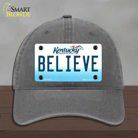 Believe Kentucky Novelty License Plate Hat Unconstructed Cotton / Charcoal