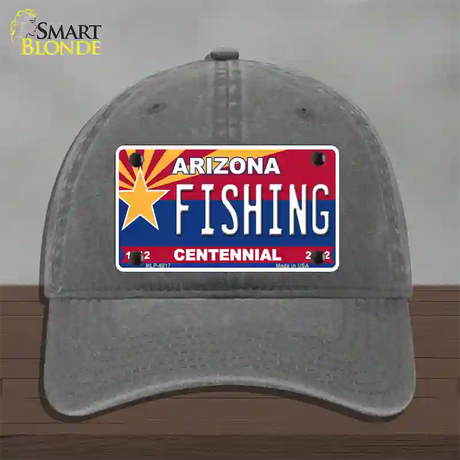 Arizona Centennial Fishing Novelty License Plate Hat Unconstructed Cotton / Charcoal